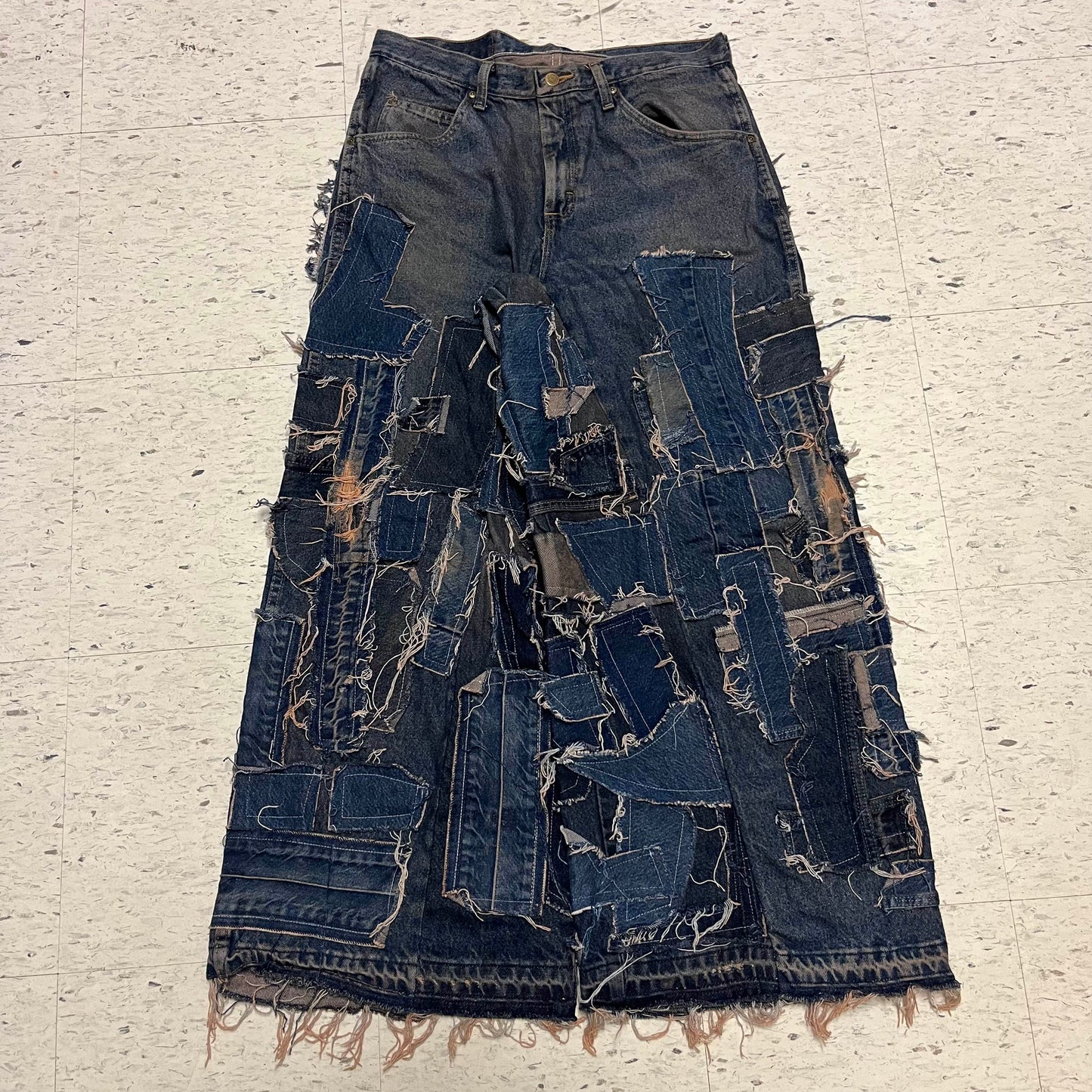 mud patchwork wide leg baggy jeans