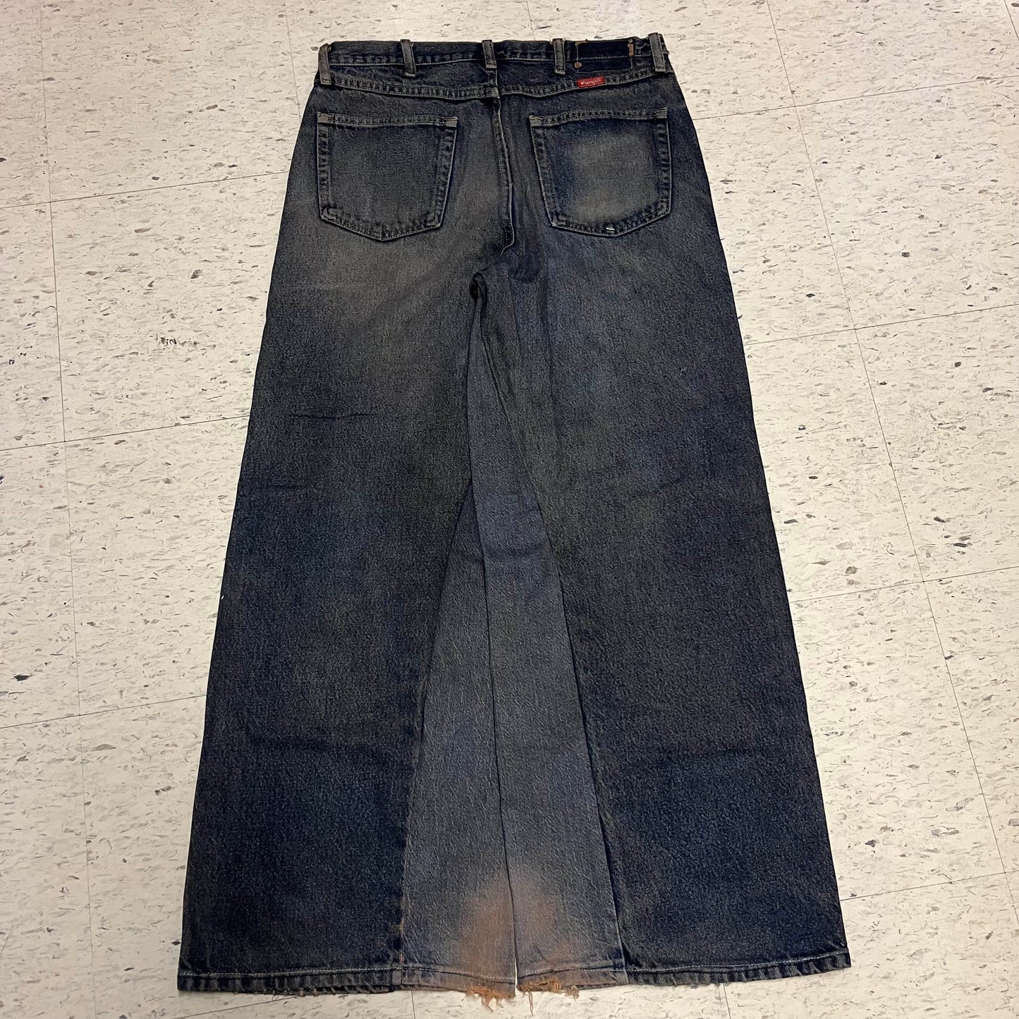 mud patched, repaired double knee wide leg baggy jeans