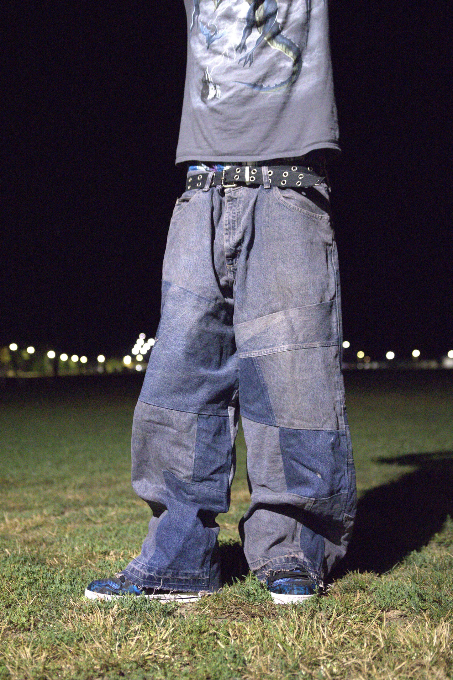 mud "shattered" wide leg baggy jeans