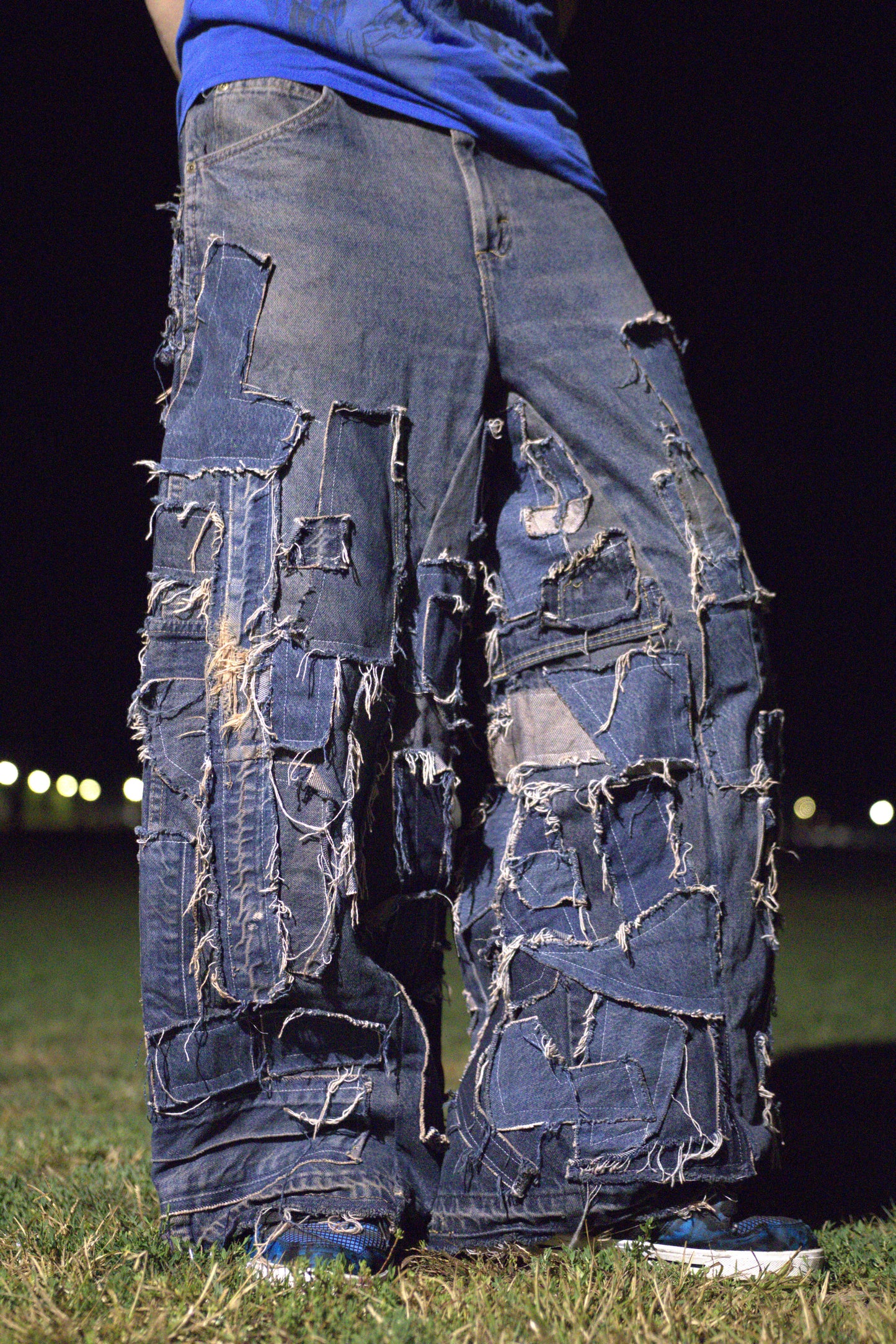 mud patchwork wide leg baggy jeans