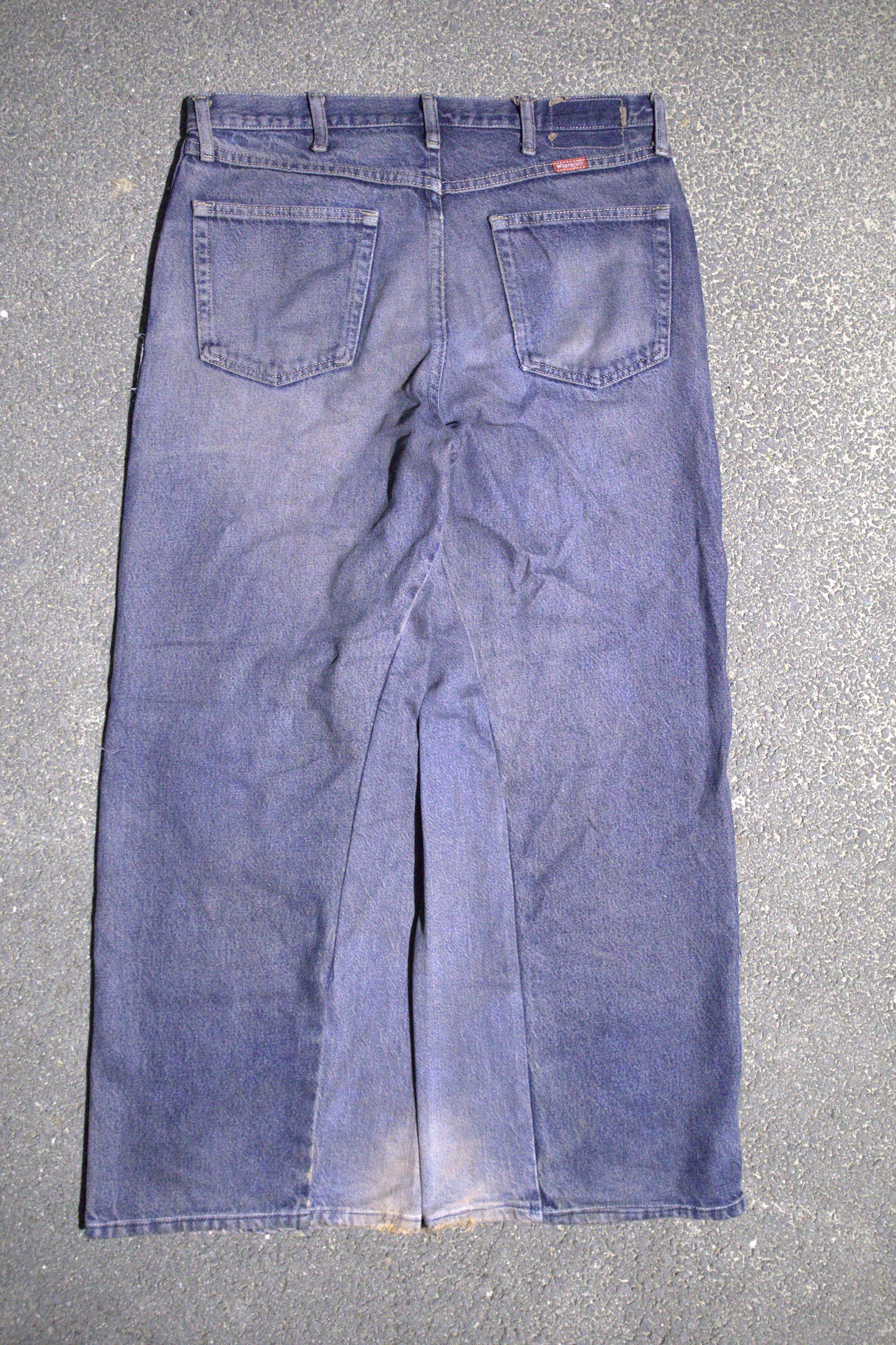 mud patched, repaired double knee wide leg baggy jeans